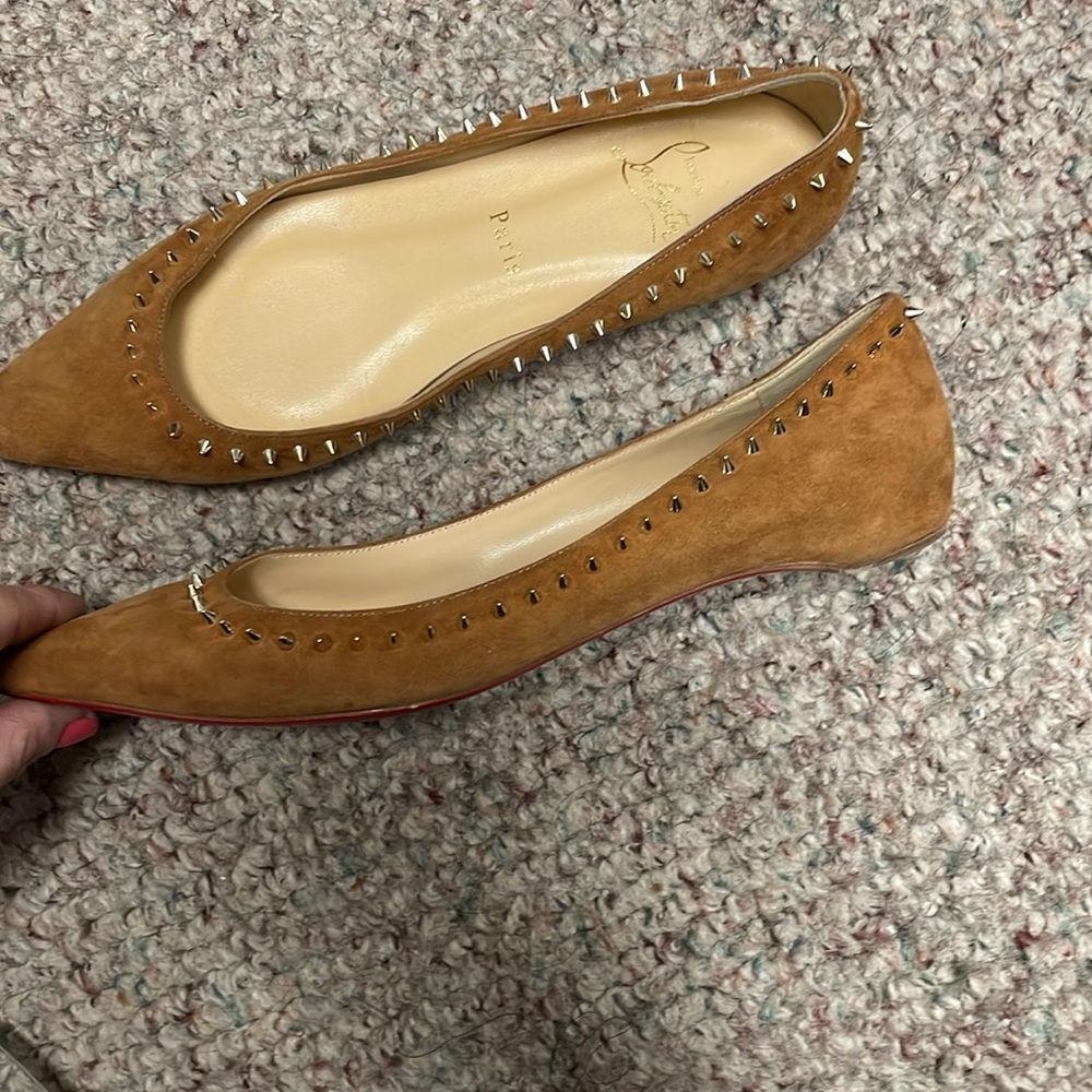 Christian Louboutin Tan Studded Flats